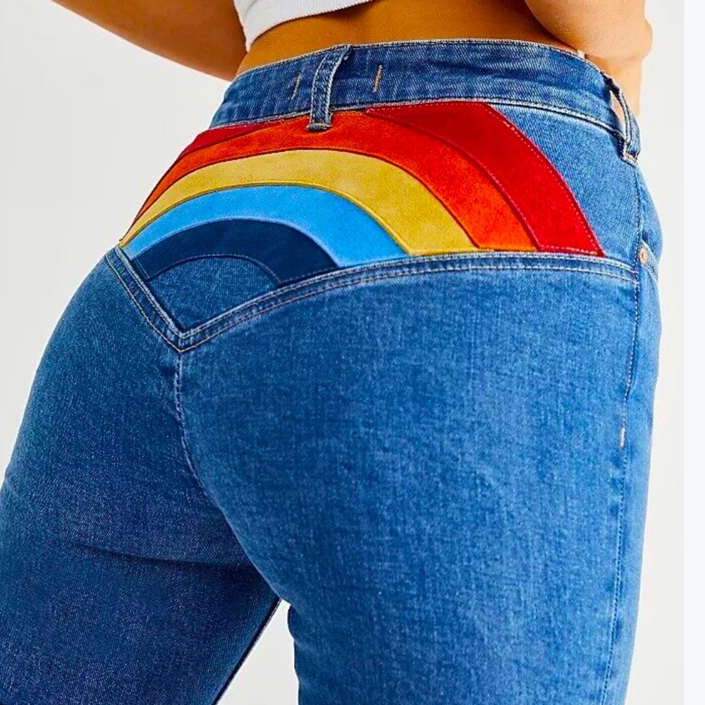 Free people Flare Jeans with rainbow Suede back